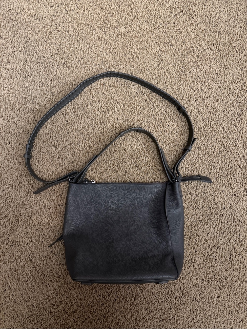 ALLSAINTS Kita Pebbled Leather Crossbody Bag - Grey